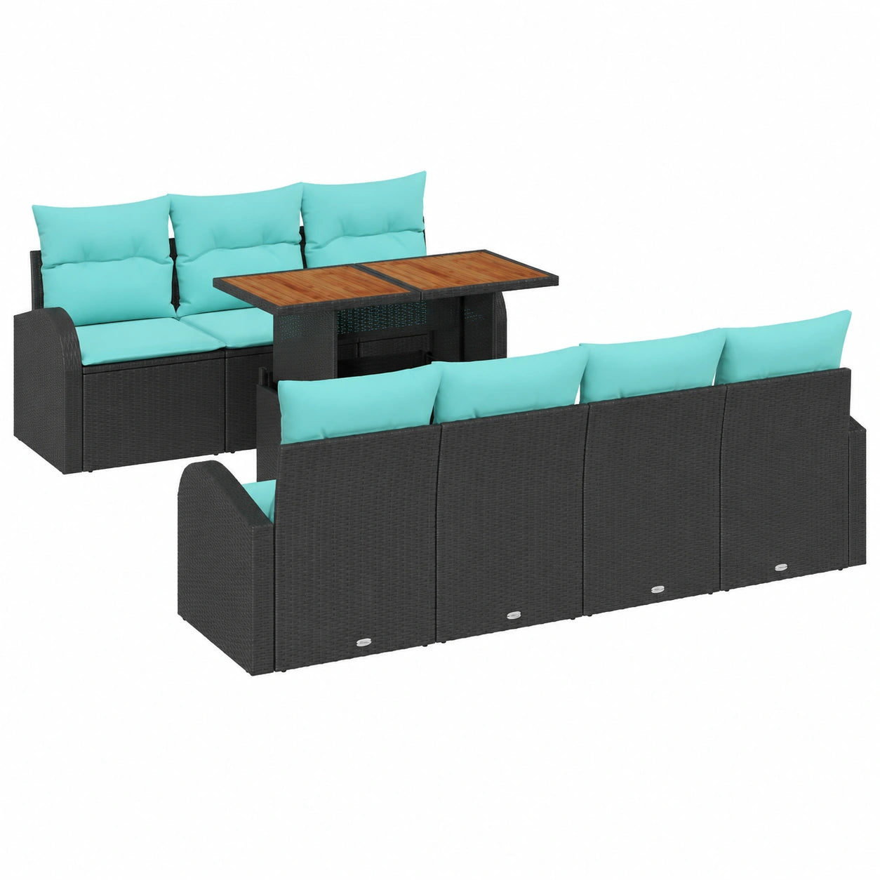 Set 8 pezzi divani giardino in polyrattan con contenitore e cuscini