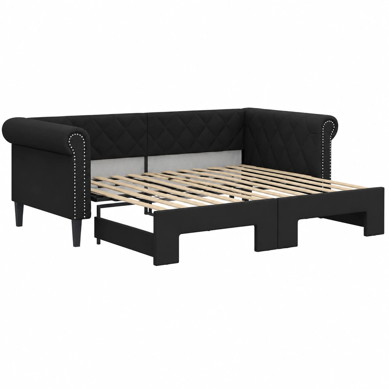 Divano Letto Estraibile in Legno Nero 90x200 cm per Soggiorno e Camera