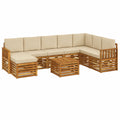 Set di Divani da Giardino in Acacia, 9 Pezzi Modulari con Tavolo e Cuscini, Angolare e Centrale, Naturale Beige