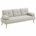 Divano Letto 3 Posti Reclinabile con Braccioli e Tavolino Ribaltabile in Tessuto Grigio Chiaro 181x77x72 cm