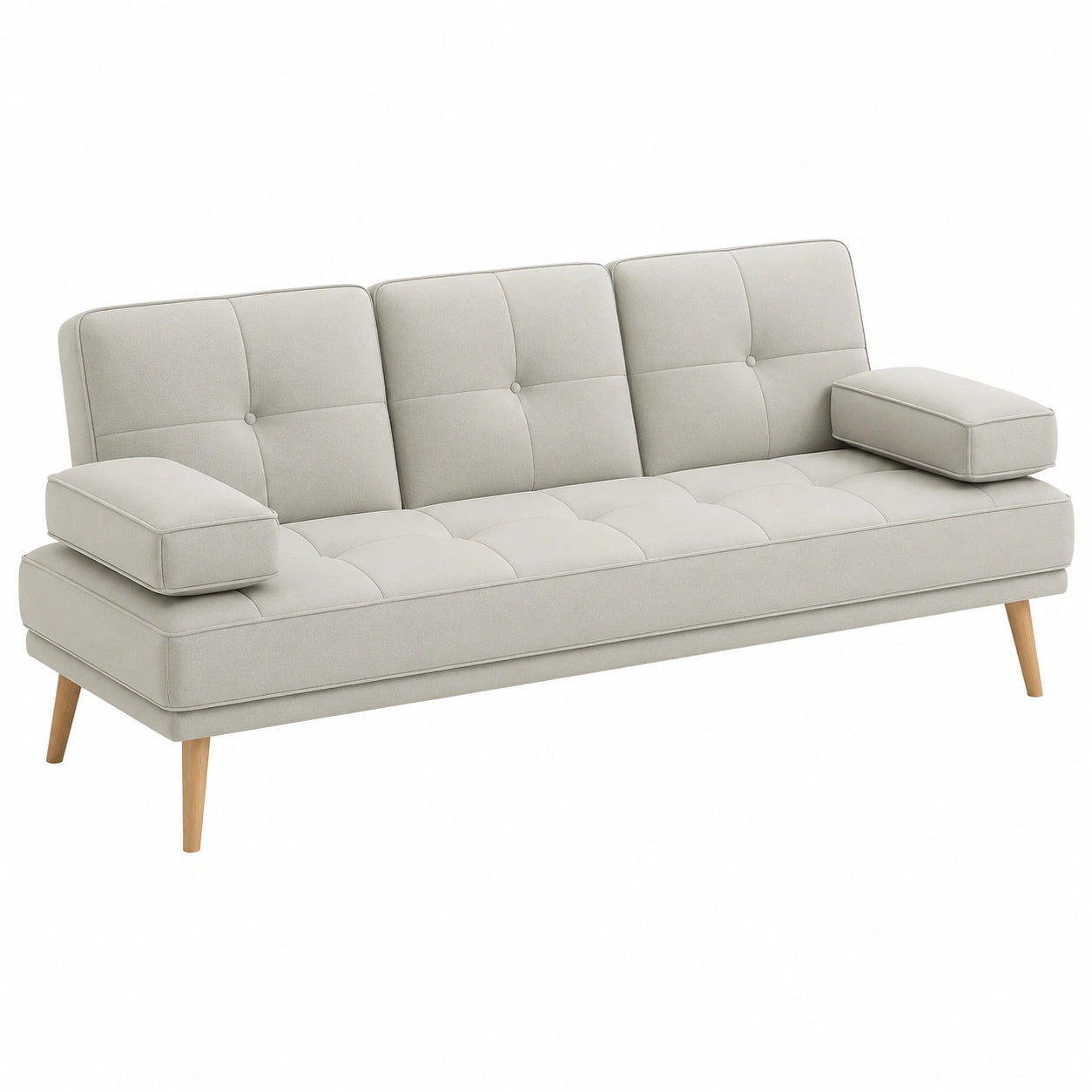 Divano Letto 3 Posti Reclinabile con Braccioli e Tavolino Ribaltabile in Tessuto Grigio Chiaro 181x77x72 cm
