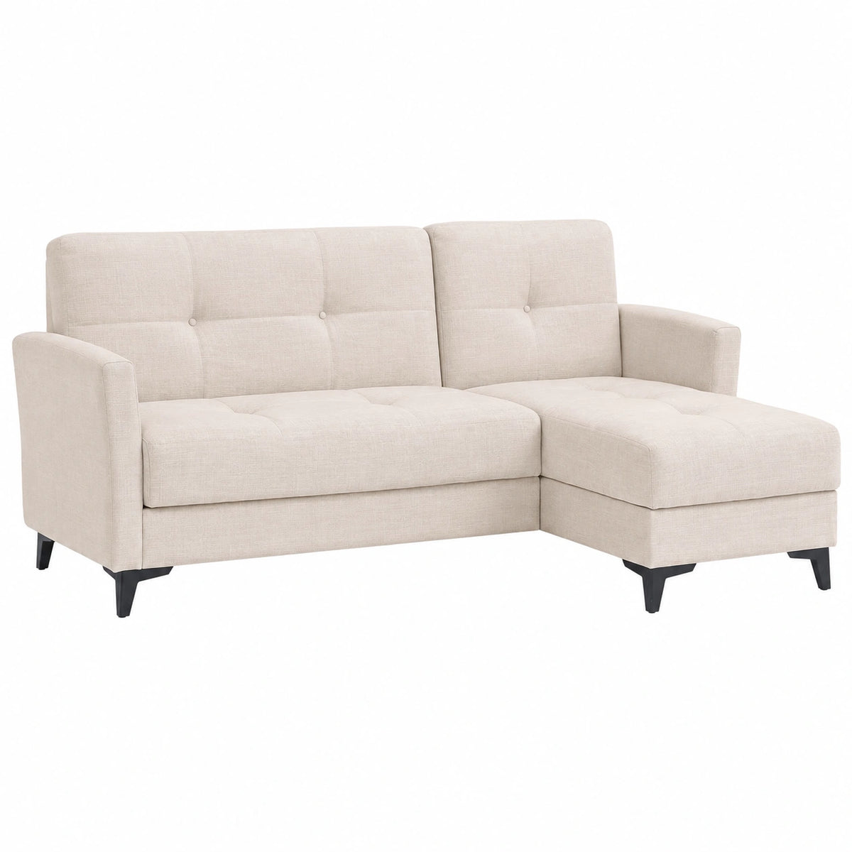 Divano Letto 3 Posti Angolare con Contenitore e Schienale Reclinabile, Tessuto Beige e Braccioli Sottili