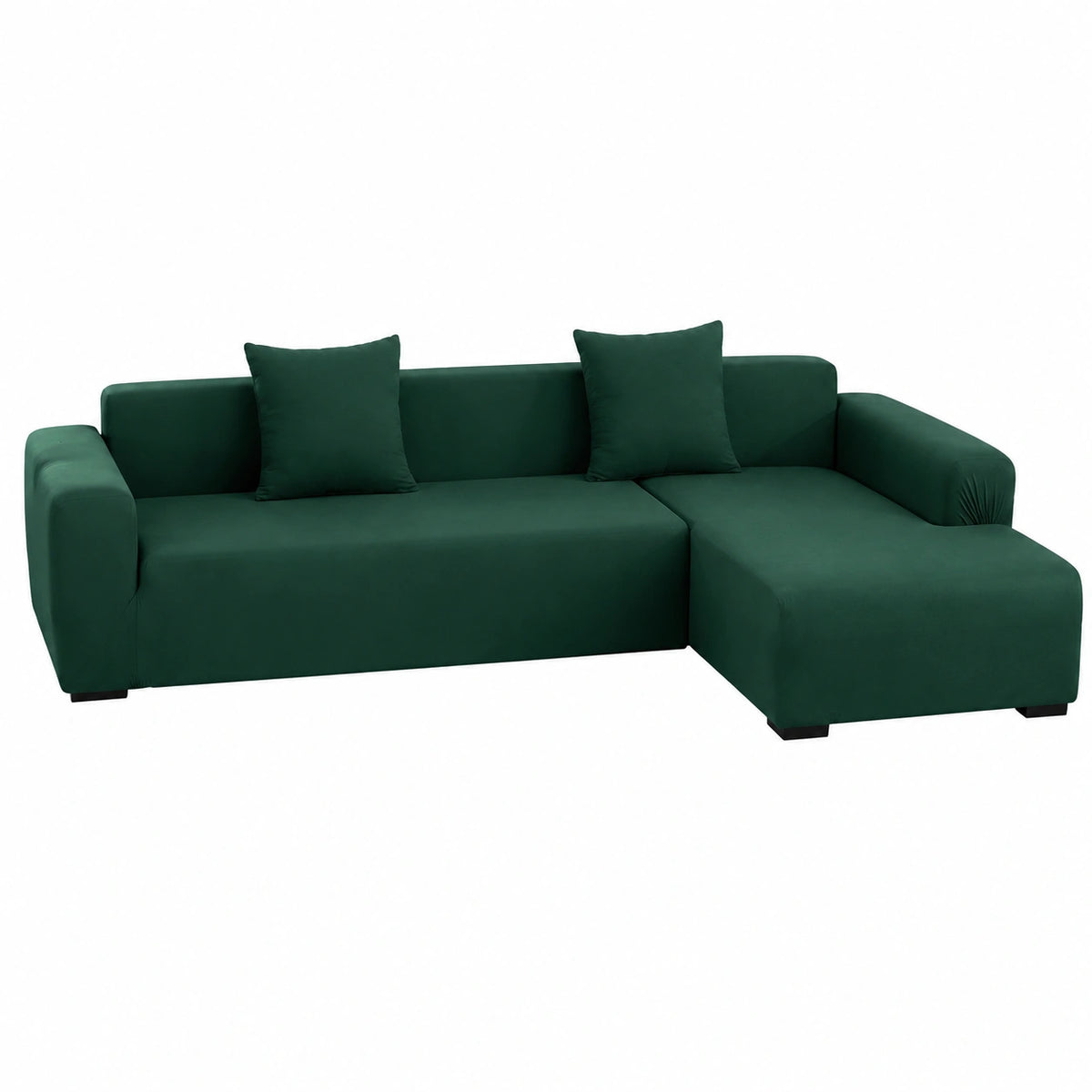 Copridivano angolare in tessuto elasticizzato, elegante e confortevole, protezione per divano a L con chaise longue (verde scuro, grande)
