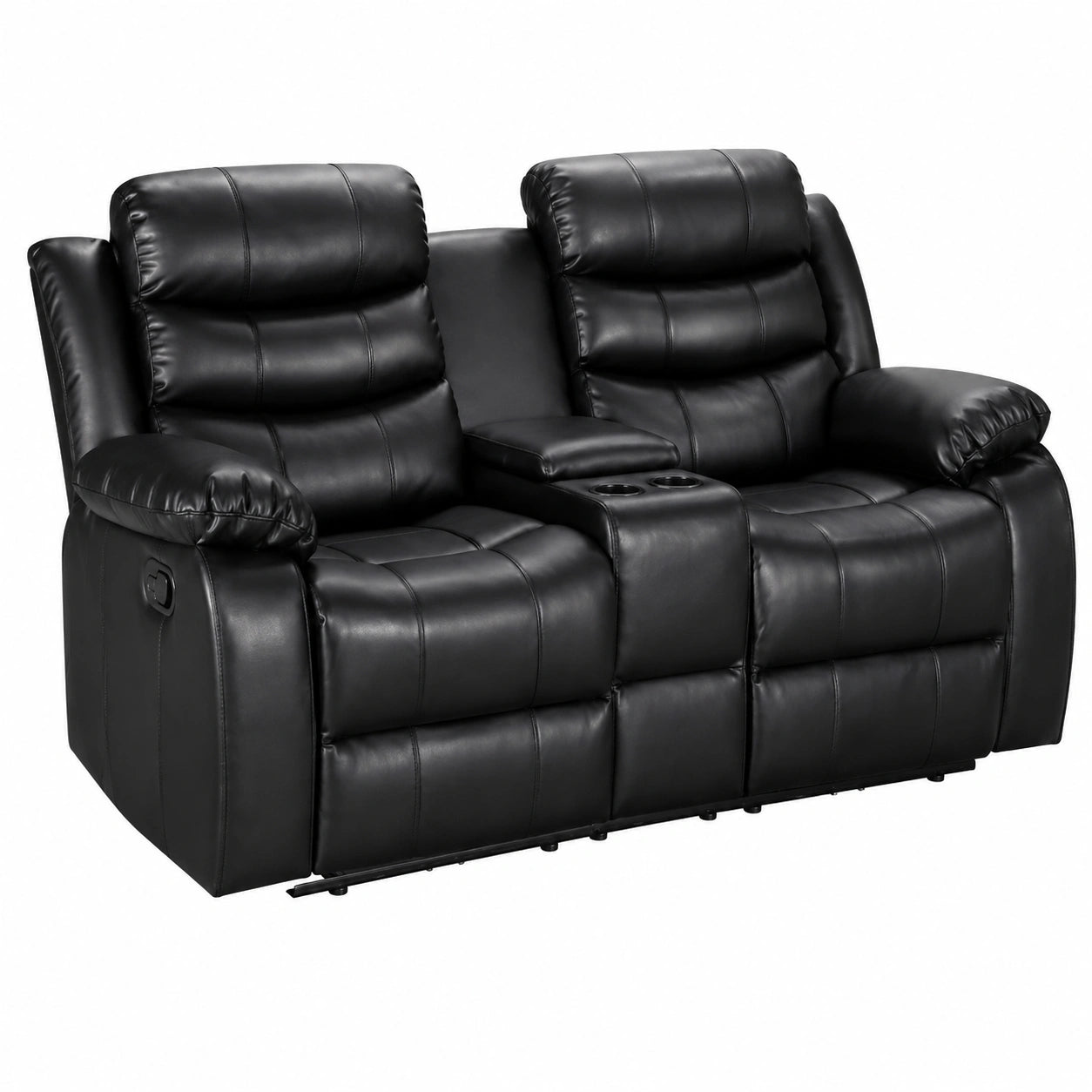 Divano Relax 2 Posti in Pelle Nera con Portabicchieri - Comfort Elegante per Soggiorno
