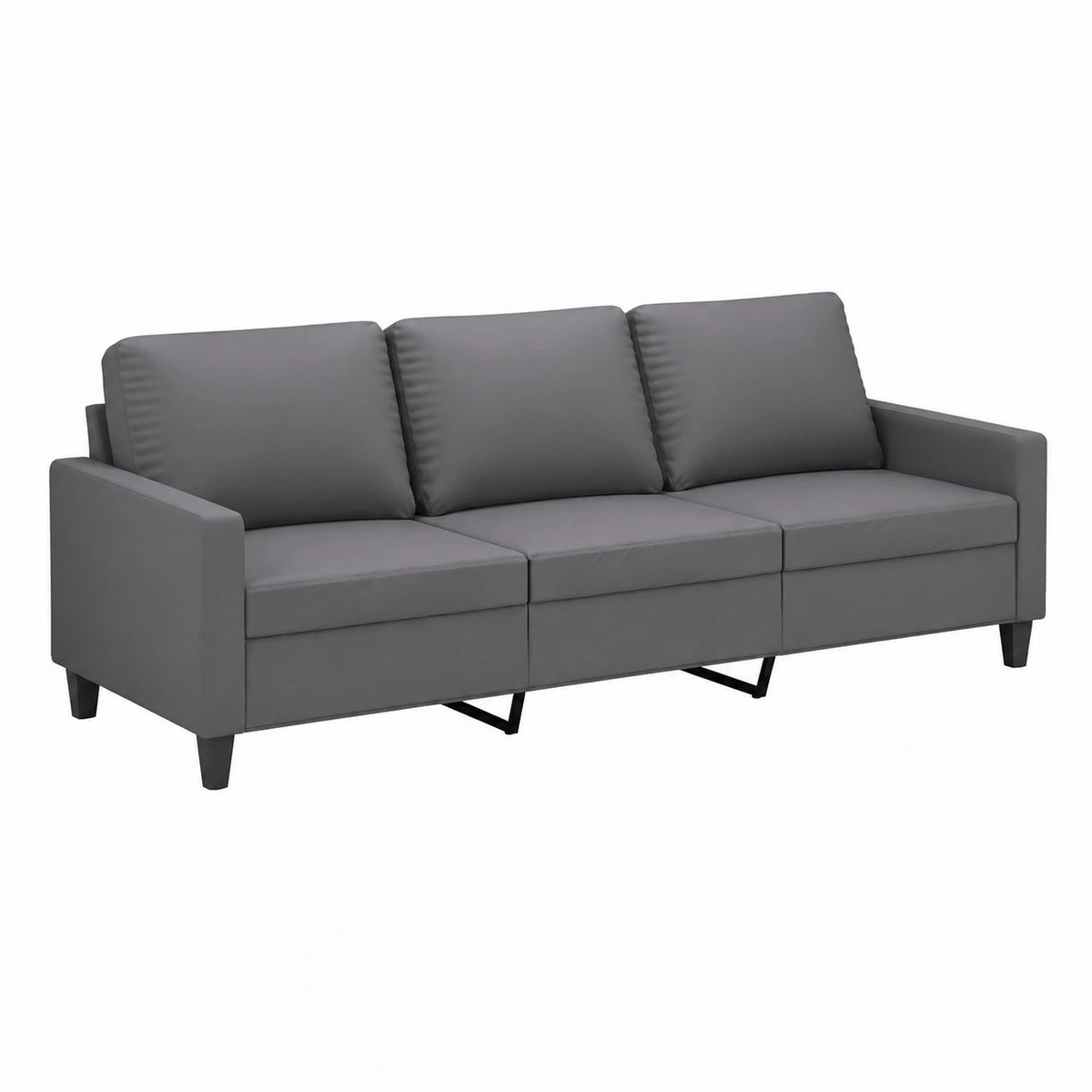 Divano a 3 Posti in Ecopelle Grigio 180 cm con Piedini in Metallo, Moderno e Resistente