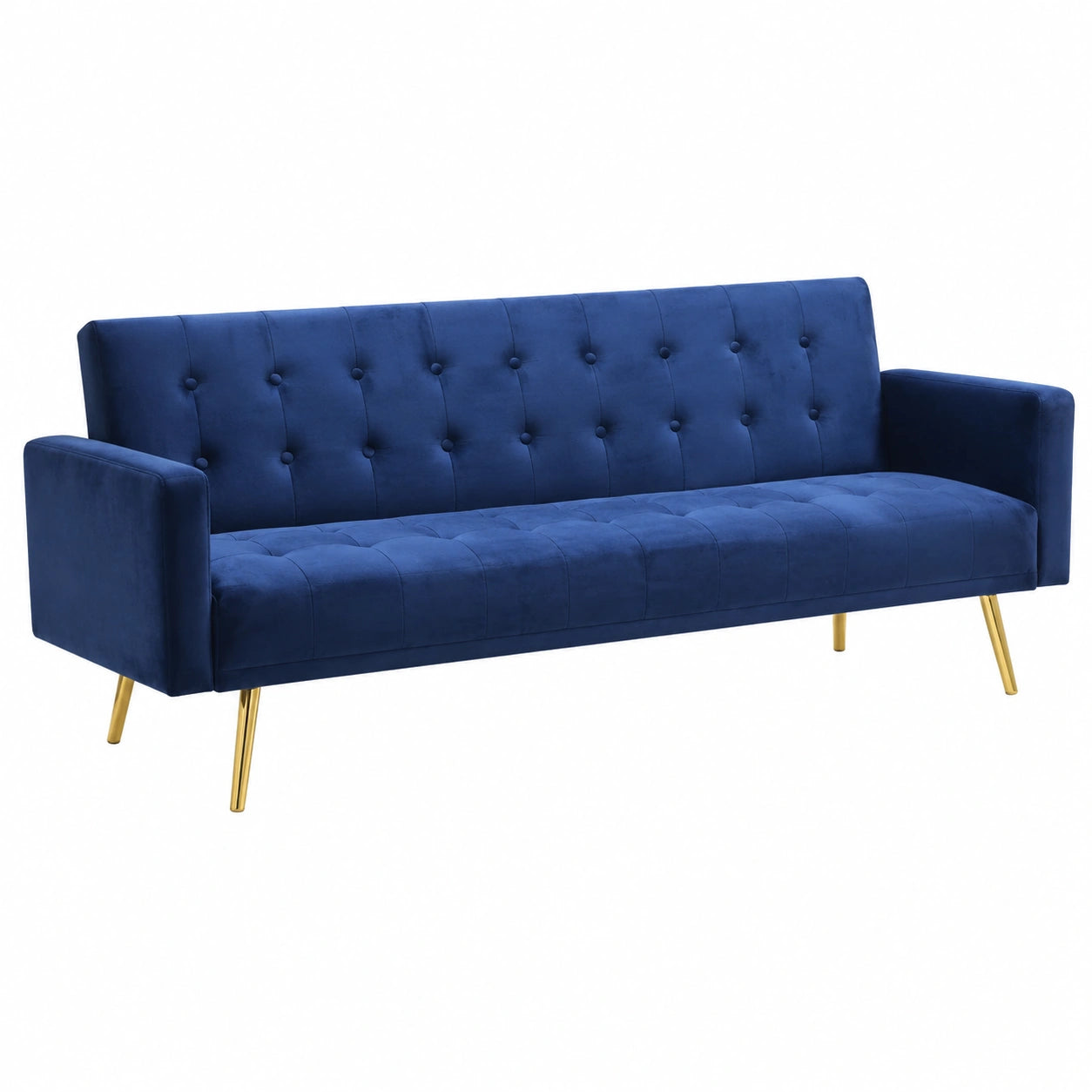 Divano Letto 3 Posti in Velluto, Design Moderno con Gambe Dorate - Blu