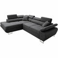 Divano Angolare Saturne con Letto Estraibile e Poggiatesta Regolabili, Stile Moderno, Nero, Lato Sinistro