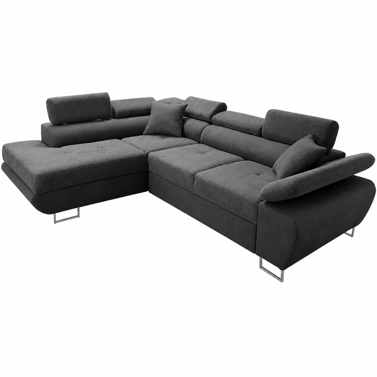 Divano Angolare Saturne con Letto Estraibile e Poggiatesta Regolabili, Stile Moderno, Nero, Lato Sinistro