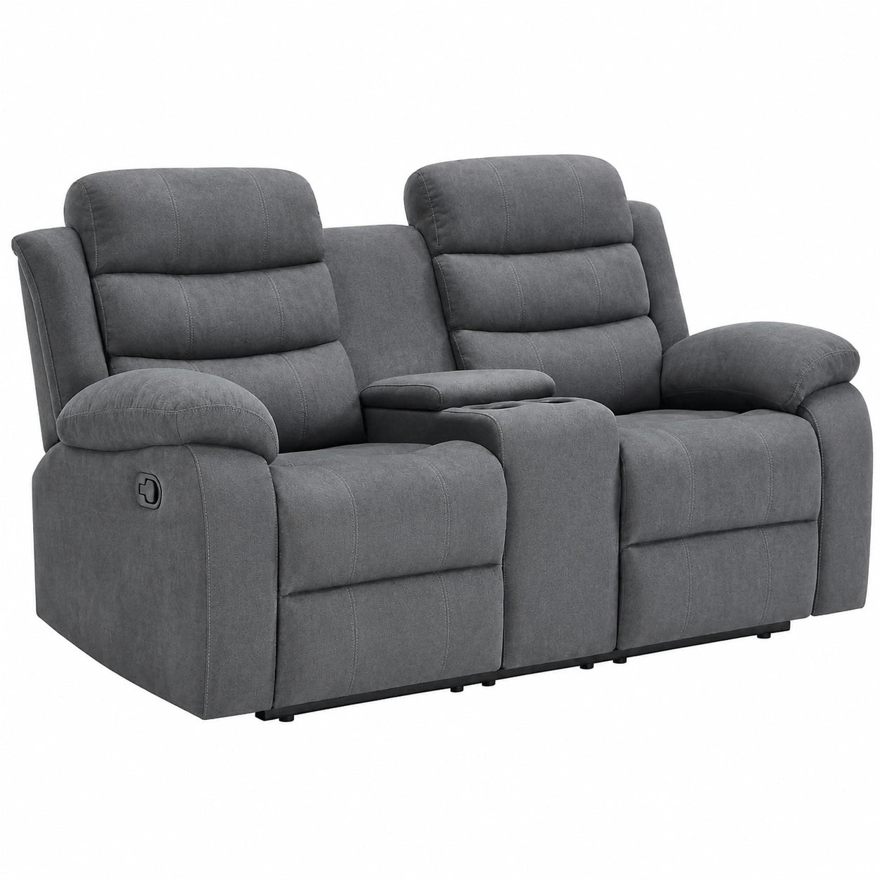 Divano Relax 2 Posti in Tessuto Grigio con Portabicchieri e Comfort Extra - Ideale per Soggiorno