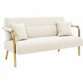Divano a 2 Posti in Velluto Beige con Cuscini e Braccioli, 143,5 cm