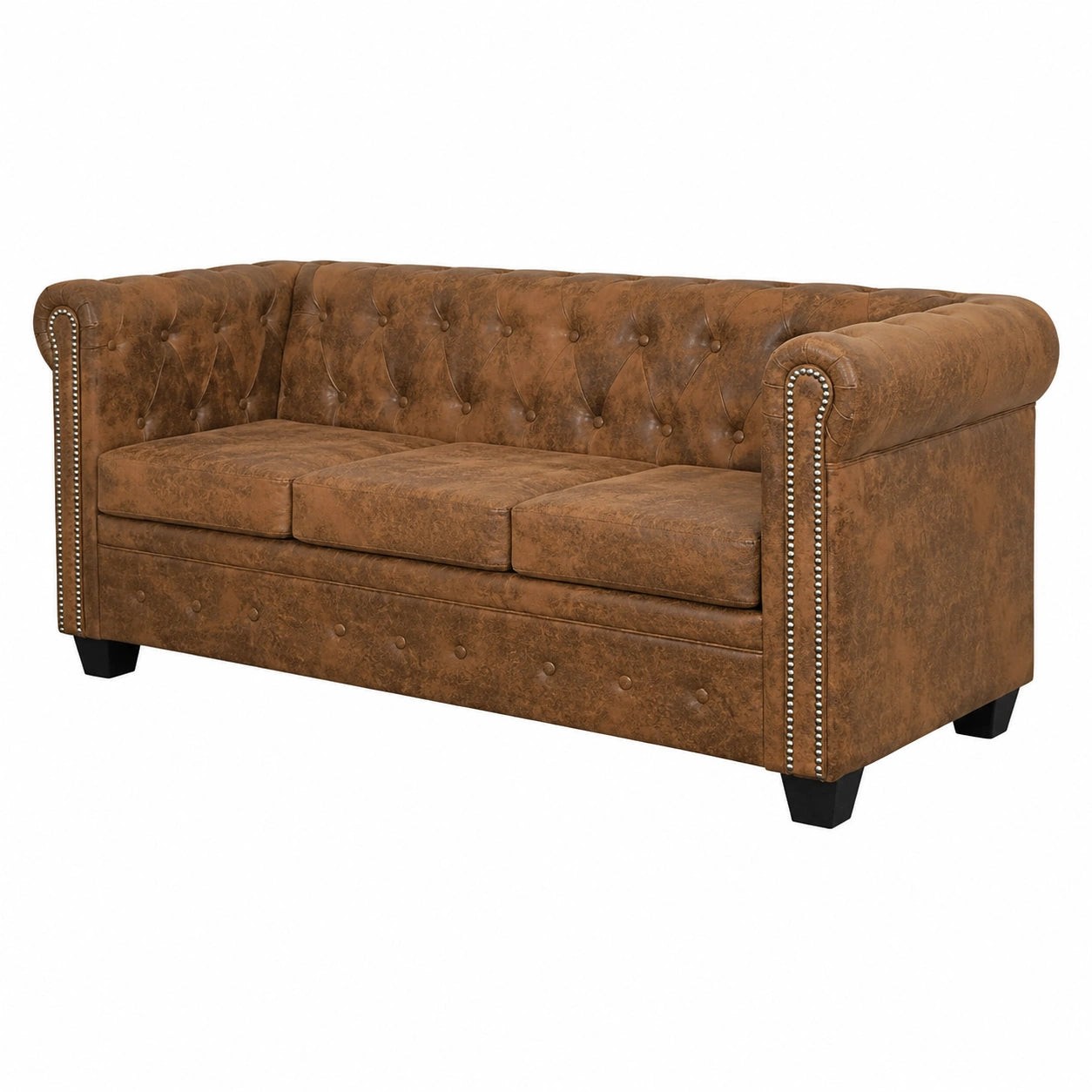 Divano Moderno Chesterfield 3 Posti in Similpelle Marrone Vintage