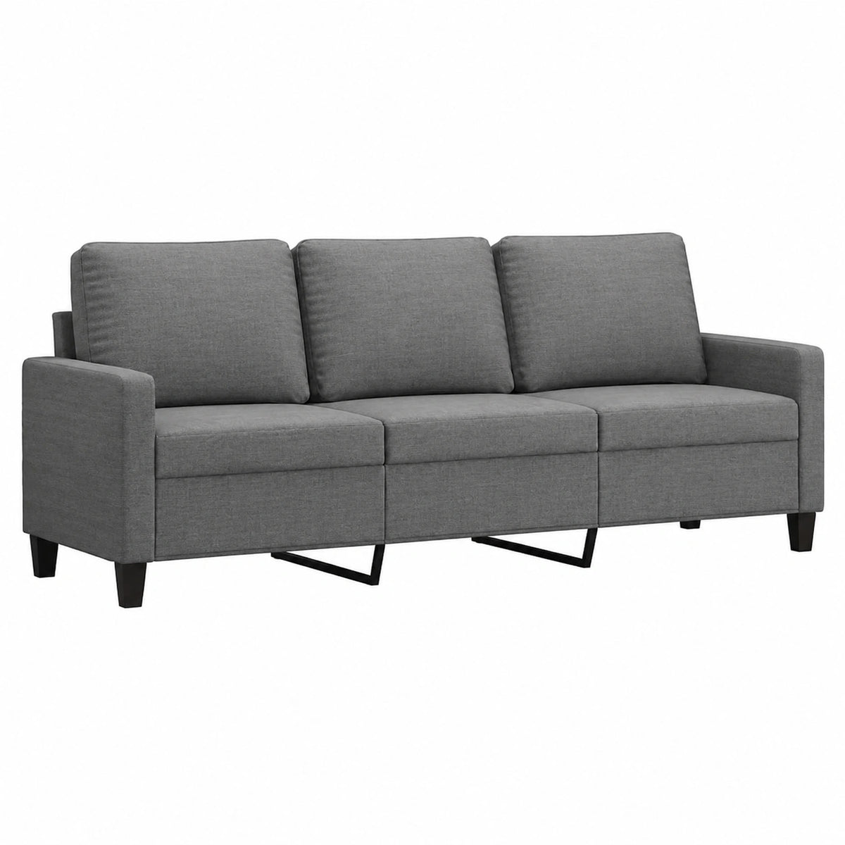 Divano a 3 Posti in Tessuto Grigio Scuro per Soggiorno, 198x77x80 cm