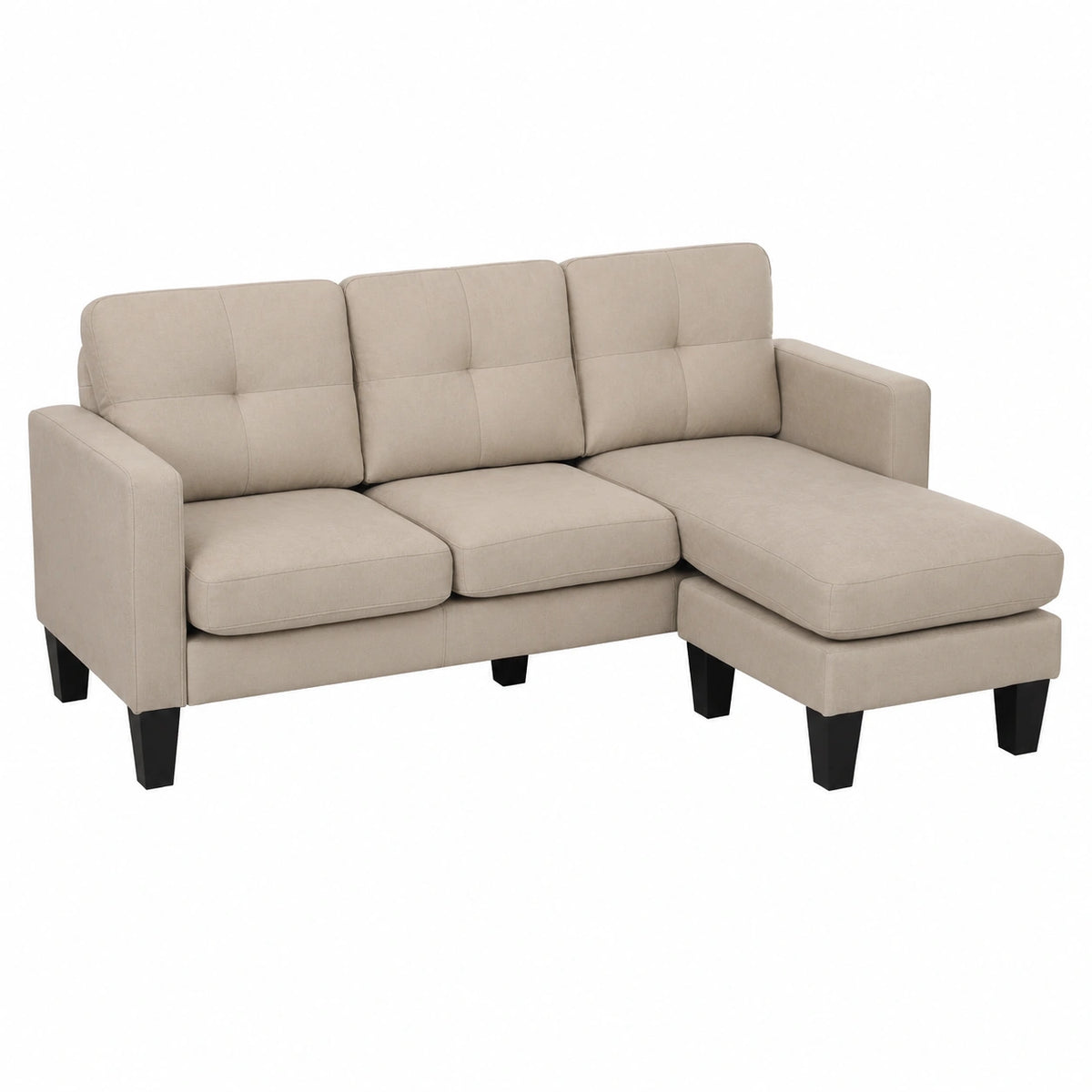 Divano angolare 3 posti con chaise longue reversibile, comfort elevato, beige