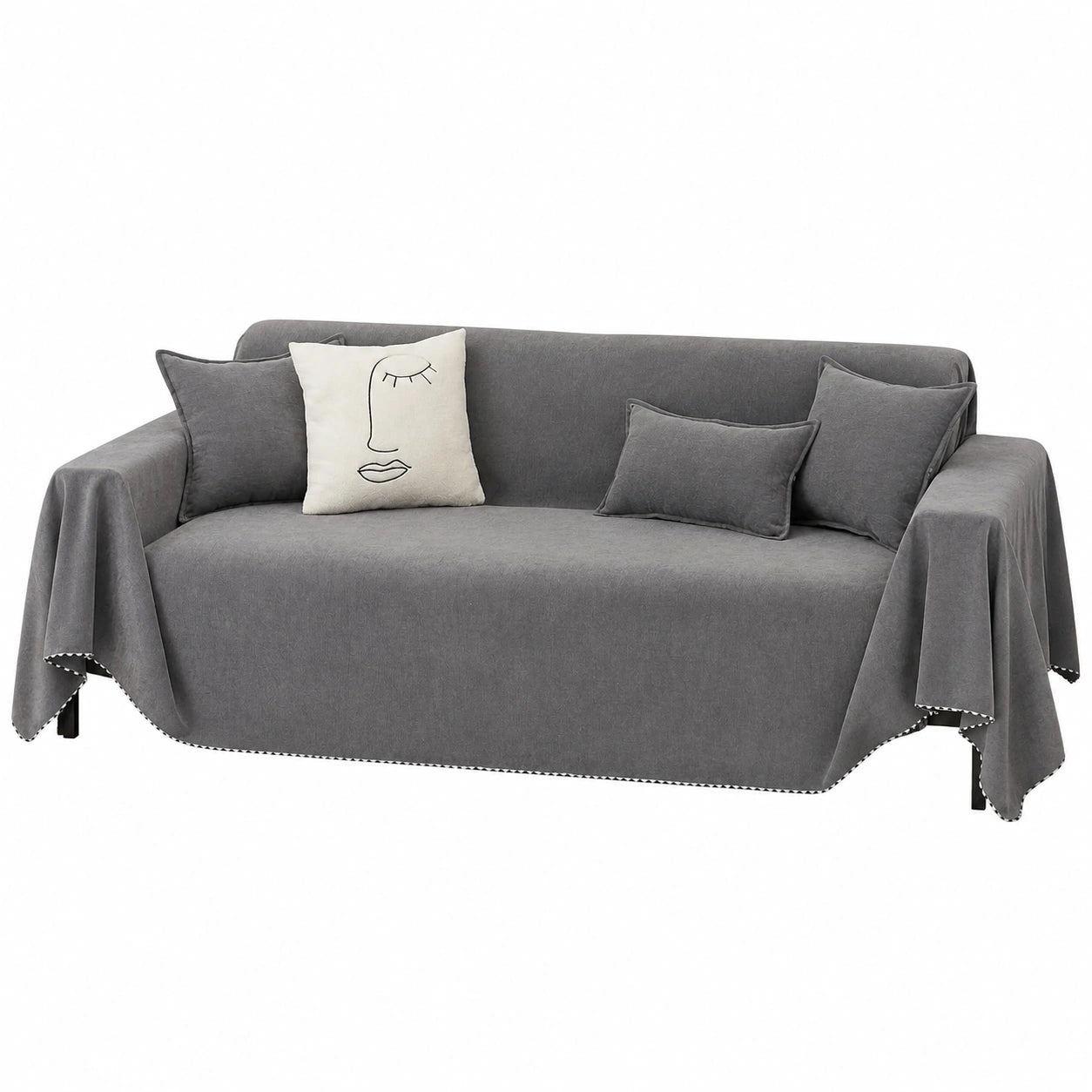 Coperta double face per divano angolare, 4 posti, grigio scuro, 180x380 cm, decorazione moderna per soggiorno