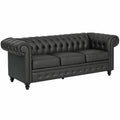 Divano Chesterfield 3 Posti in Ecopelle, Sofà Elegante con Braccioli e Imbottitura Confortevole, Gambe in Legno per Soggiorno e Ufficio, Nero