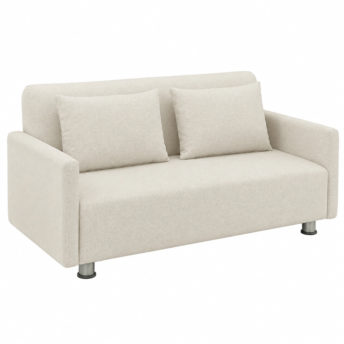 Divano Letto 3 Posti Ortopedico con Materasso 160x190, Rivestimento Beige Sfoderabile, Braccioli Slim e Cuscini Inclusi