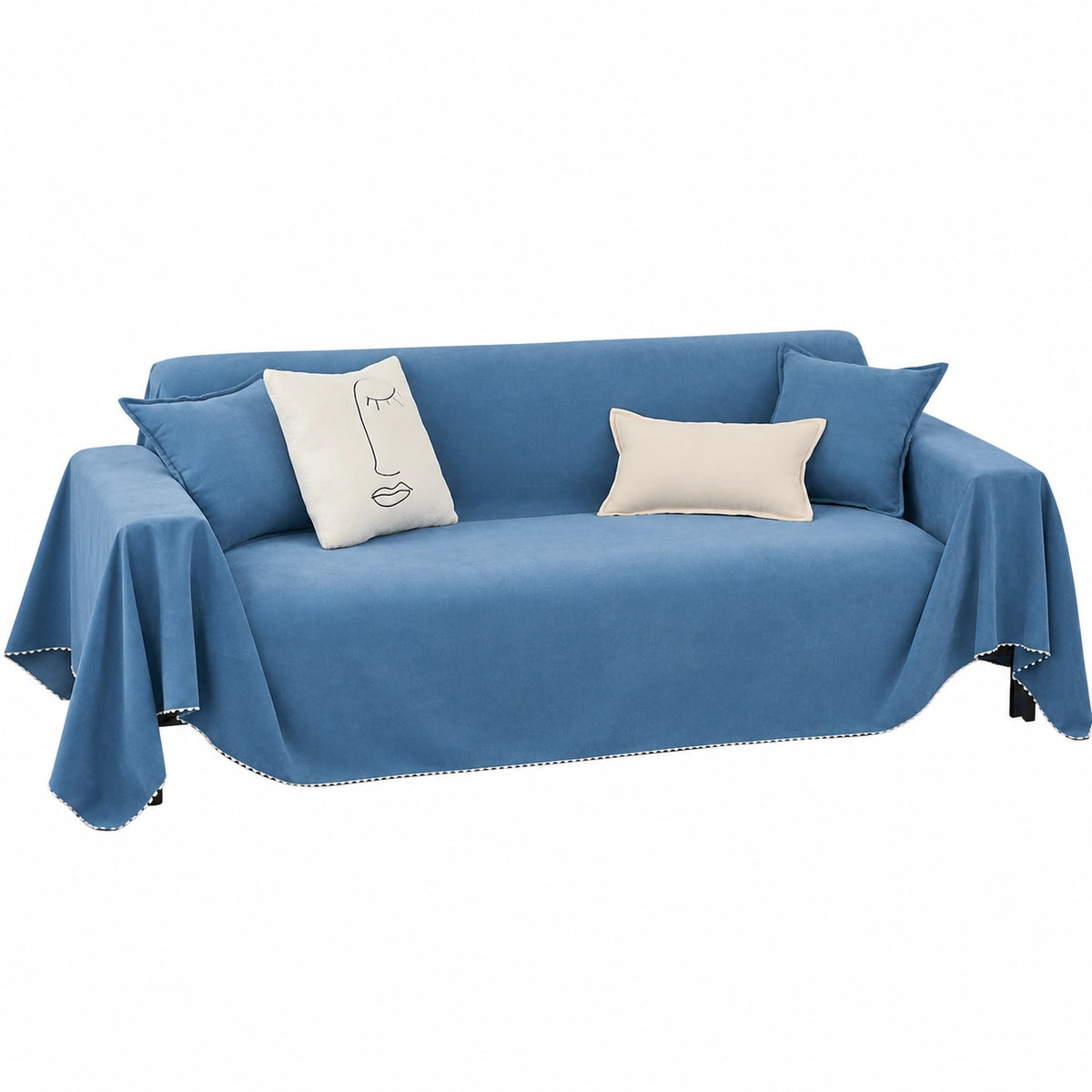 Copertura double face in ciniglia per divano ad angolo 4 posti, blu 180x420 cm