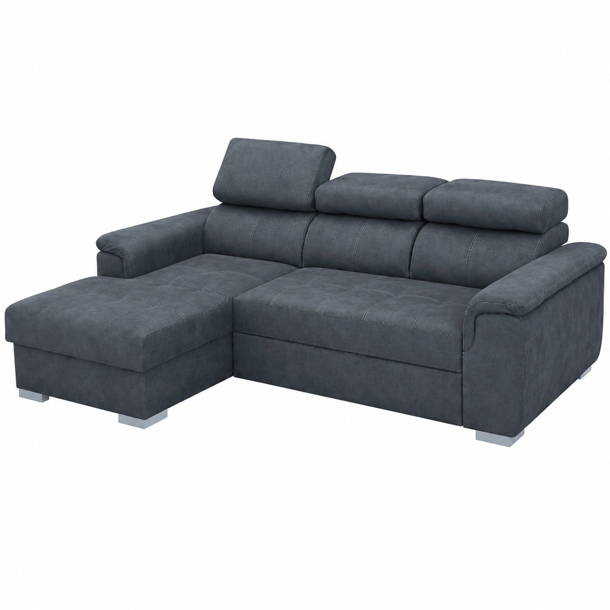 Divano Angolare Modulare 3 Posti con Letto e Contenitore - 3 Poggiatesta Regolabili - Grigio Argento 247 cm