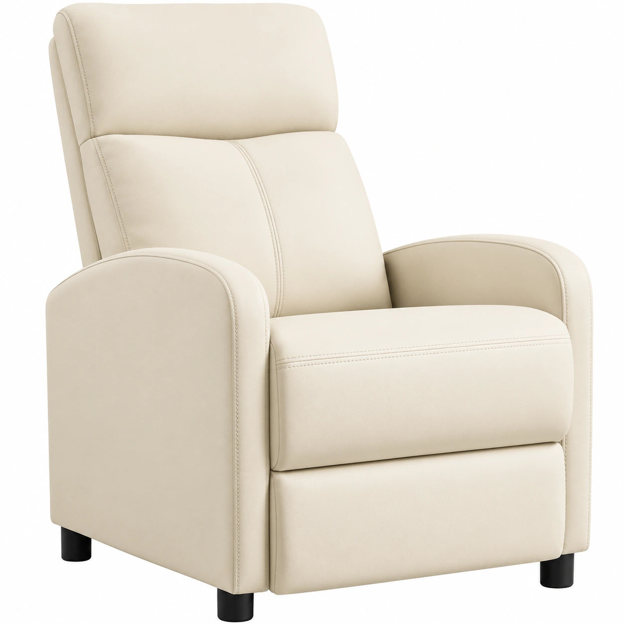 Poltrona Reclinabile in Similpelle Beige con Poggiapiedi per Soggiorno