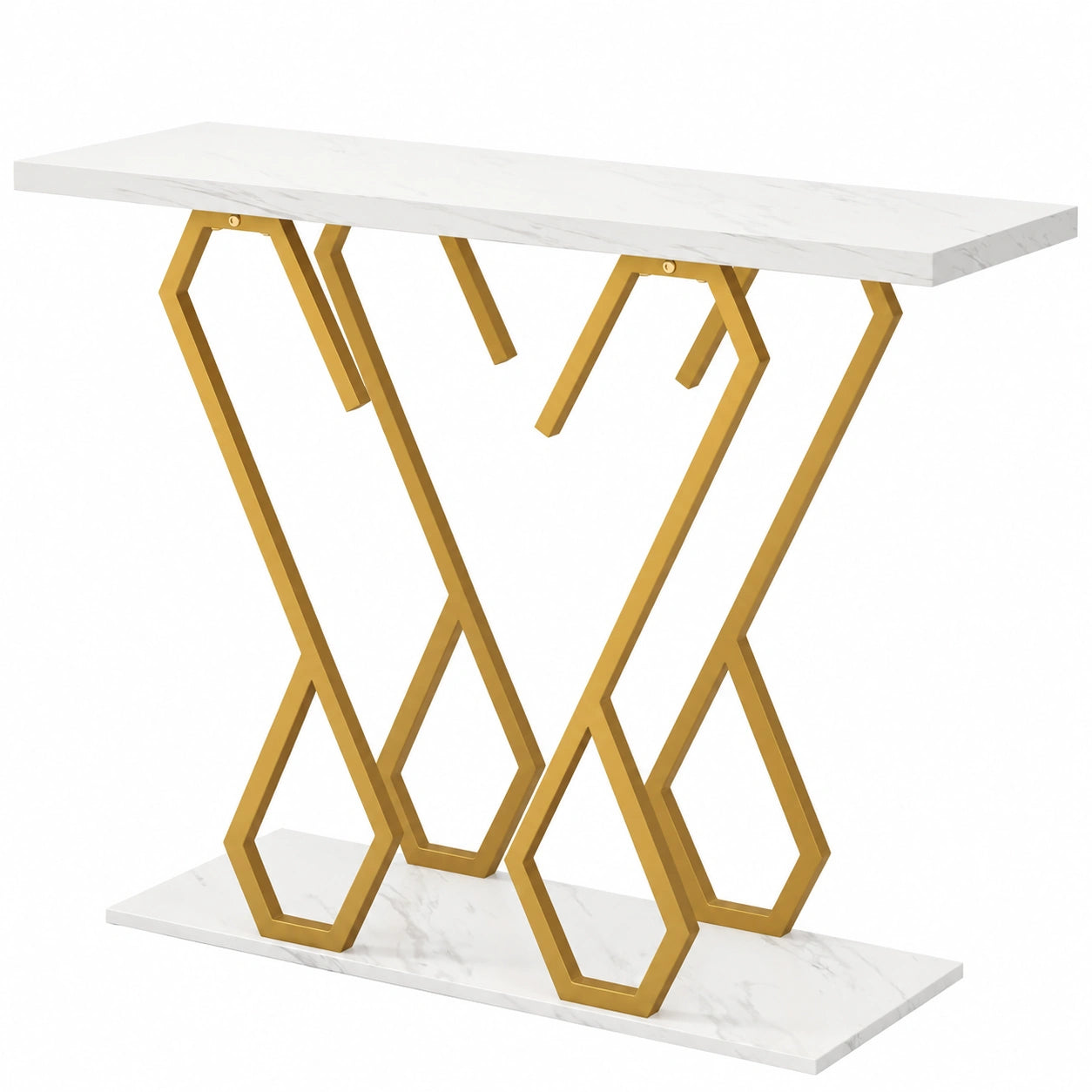 COSTWAY Consolle Elegante 100cm, Tavolo d'Ingresso con Struttura Robusta in Metallo, Design Bianco e Oro, Perfetto per Soggiorno e Corridoio