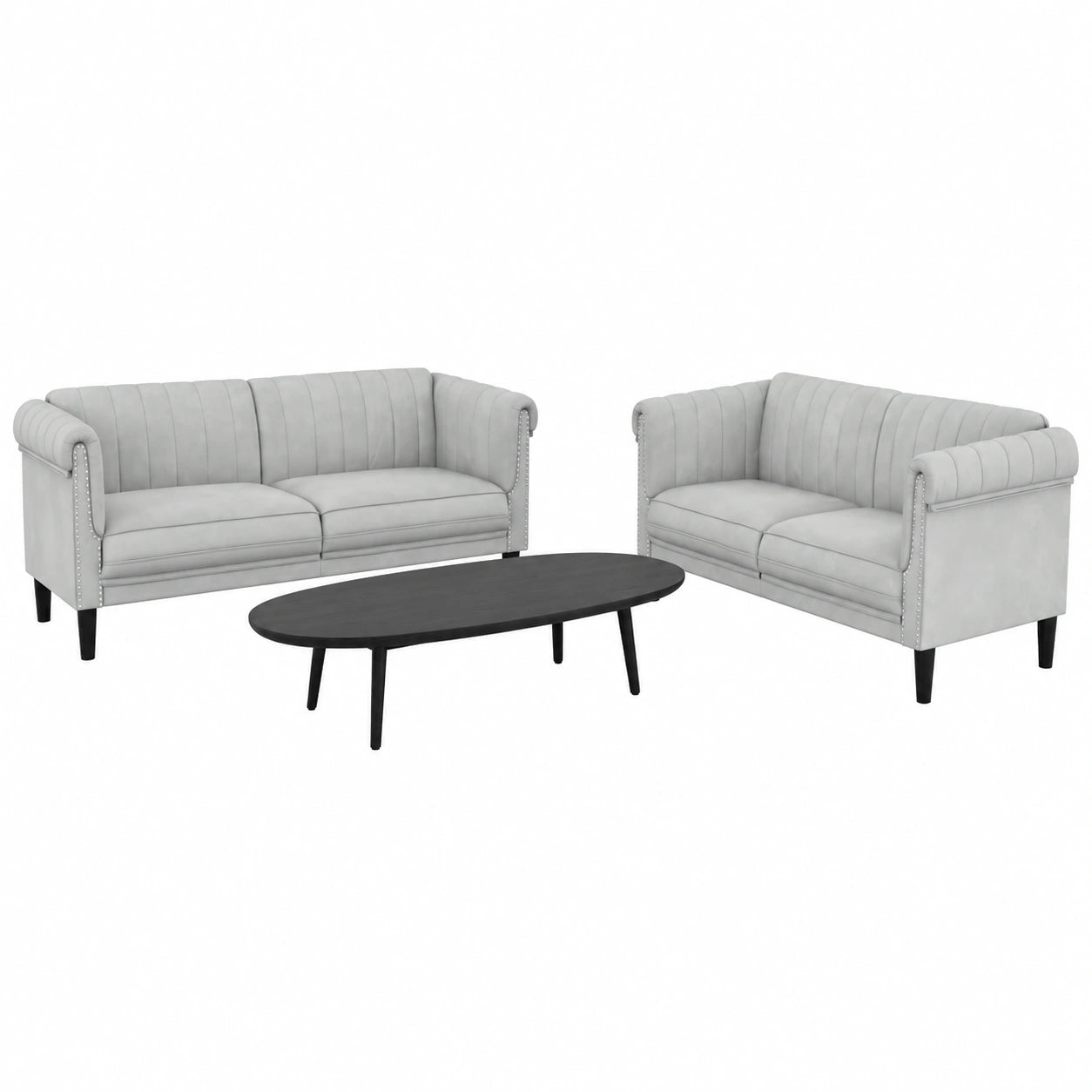 Divano Velluto Sofisticato 2 e 3 Posti Grigio Chiaro per Soggiorno