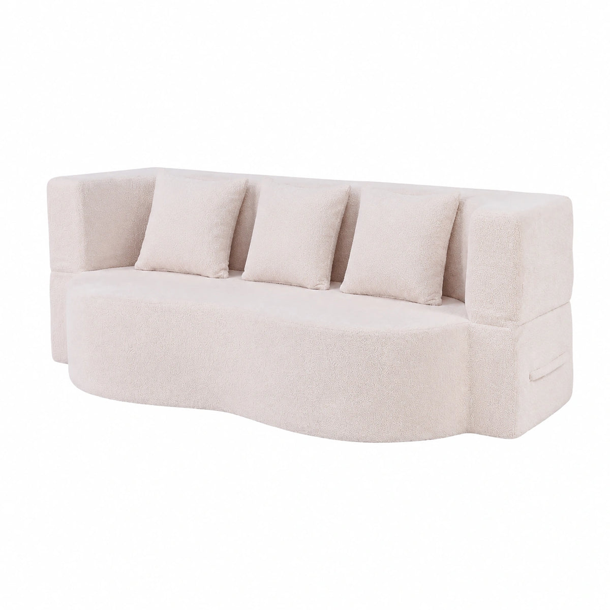 Divano Letto Pieghevole Moderno 2 in 1 con Cuscini, Design in Pile Teddy per Soggiorno e Camera, Bianco