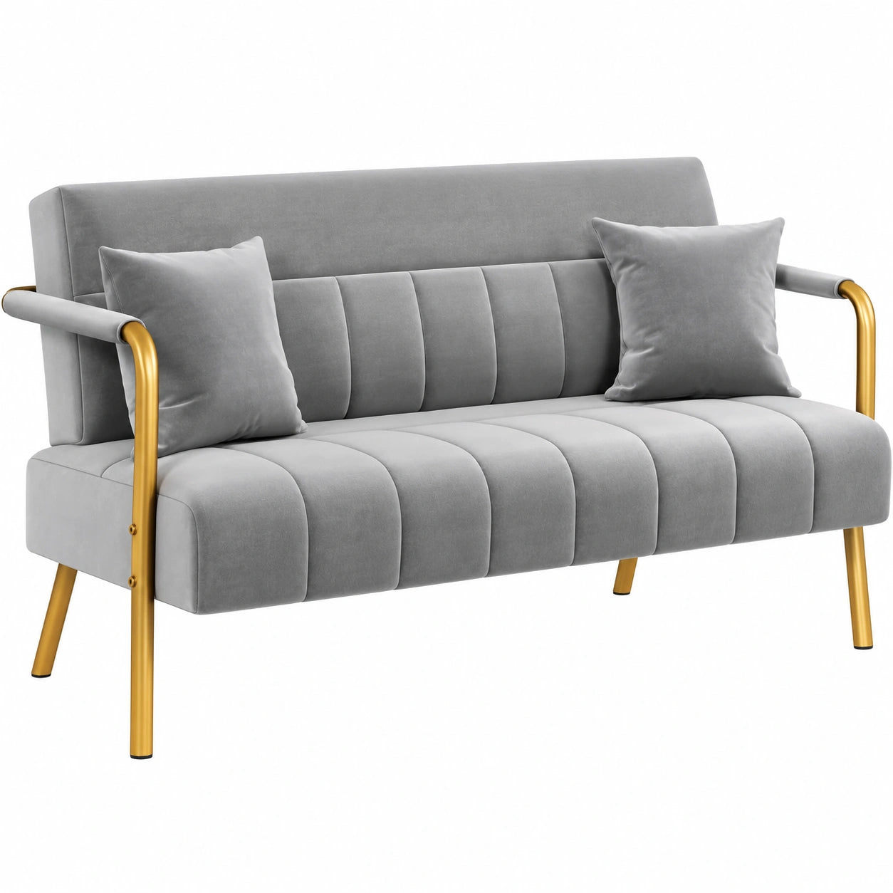 Divano in Velluto a 2 Posti con Cuscini, 143,5x71,5x75,5 cm, Grigio Chiaro